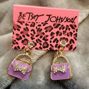 Betsey Johnson Purple and Gold Rhinestone Bow Earrings